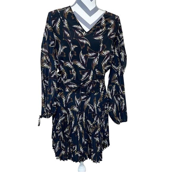 A.L.C. Rory V-Neck Long Sleeve Silk Print Dress Black Size 0 - Picture 14 of 16